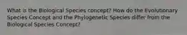 What is the Biological Species concept? How do the Evolutionary Species Concept and the Phylogenetic Species differ from the Biological Species Concept?