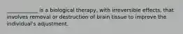 ____________ is a biological therapy, with irreversible effects, that involves removal or destruction of brain tissue to improve the individual's adjustment.