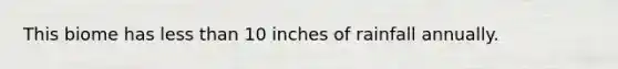 This biome has less than 10 inches of rainfall annually.