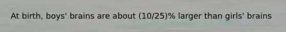 At birth, boys' brains are about (10/25)% larger than girls' brains