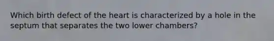 Which birth defect of the heart is characterized by a hole in the septum that separates the two lower chambers?