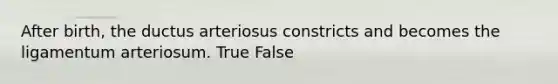 After birth, the ductus arteriosus constricts and becomes the ligamentum arteriosum. True False