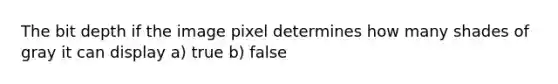 The bit depth if the image pixel determines how many shades of gray it can display a) true b) false