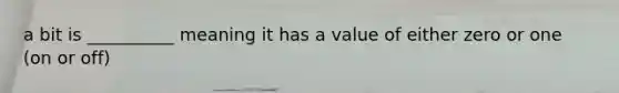 a bit is __________ meaning it has a value of either zero or one (on or off)