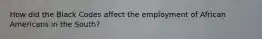 How did the Black Codes affect the employment of African Americans in the South?