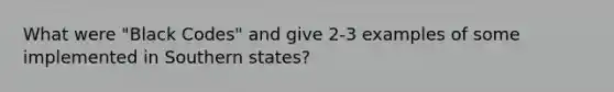 What were "Black Codes" and give 2-3 examples of some implemented in Southern states?