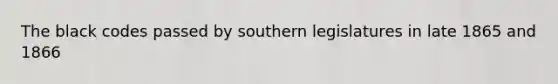 The black codes passed by southern legislatures in late 1865 and 1866