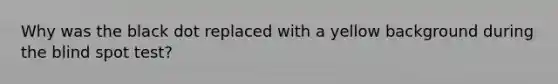 Why was the black dot replaced with a yellow background during the blind spot test?