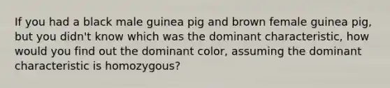 If you had a black male guinea pig and brown female guinea pig, but you didn't know which was the dominant characteristic, how would you find out the dominant color, assuming the dominant characteristic is homozygous?