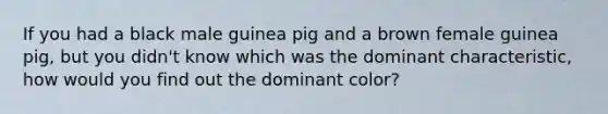 If you had a black male guinea pig and a brown female guinea pig, but you didn't know which was the dominant characteristic, how would you find out the dominant color?