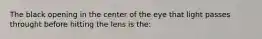 The black opening in the center of the eye that light passes throught before hitting the lens is the: