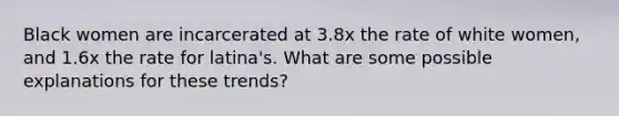 Black women are incarcerated at 3.8x the rate of white women, and 1.6x the rate for latina's. What are some possible explanations for these trends?