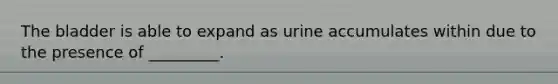 The bladder is able to expand as urine accumulates within due to the presence of _________.