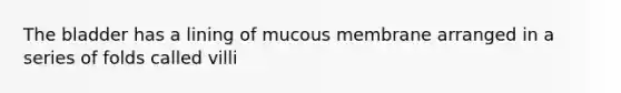 The bladder has a lining of mucous membrane arranged in a series of folds called villi