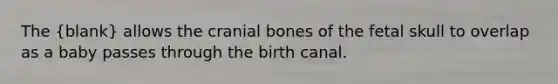 The (blank) allows the cranial bones of the fetal skull to overlap as a baby passes through the birth canal.