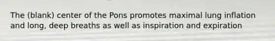 The (blank) center of the Pons promotes maximal lung inflation and long, deep breaths as well as inspiration and expiration