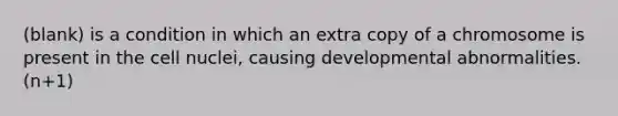 (blank) is a condition in which an extra copy of a chromosome is present in the cell nuclei, causing developmental abnormalities. (n+1)