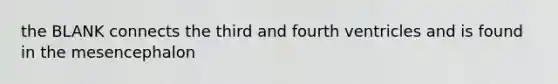 the BLANK connects the third and fourth ventricles and is found in the mesencephalon