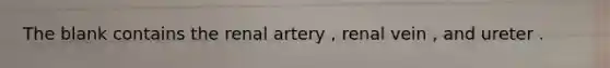 The blank contains the renal artery , renal vein , and ureter .