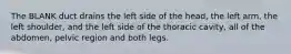 The BLANK duct drains the left side of the head, the left arm, the left shoulder, and the left side of the thoracic cavity, all of the abdomen, pelvic region and both legs.