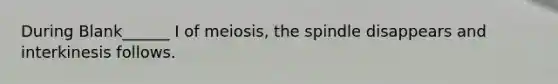 During Blank______ I of meiosis, the spindle disappears and interkinesis follows.