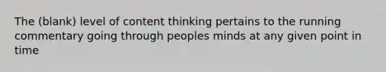 The (blank) level of content thinking pertains to the running commentary going through peoples minds at any given point in time