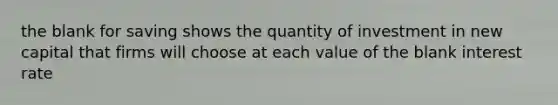 the blank for saving shows the quantity of investment in new capital that firms will choose at each value of the blank interest rate