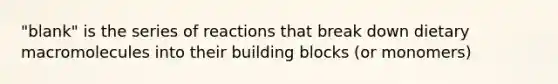 "blank" is the series of reactions that break down dietary macromolecules into their building blocks (or monomers)