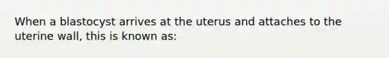 When a blastocyst arrives at the uterus and attaches to the uterine wall, this is known as: