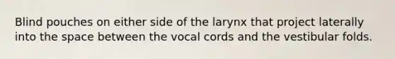 Blind pouches on either side of the larynx that project laterally into the space between the vocal cords and the vestibular folds.