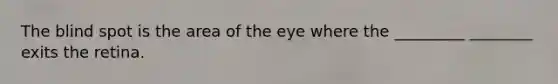 The blind spot is the area of the eye where the _________ ________ exits the retina.