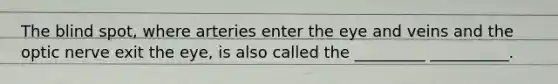 The blind spot, where arteries enter the eye and veins and the optic nerve exit the eye, is also called the _________ __________.