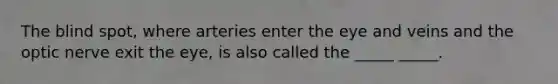 The blind spot, where arteries enter the eye and veins and the optic nerve exit the eye, is also called the _____ _____.