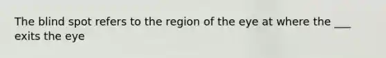 The blind spot refers to the region of the eye at where the ___ exits the eye