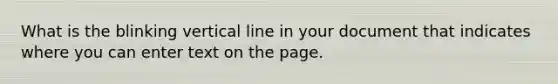 What is the blinking <a href='https://www.questionai.com/knowledge/k6j3Z69xQg-vertical-line' class='anchor-knowledge'>vertical line</a> in your document that indicates where you can enter text on the page.