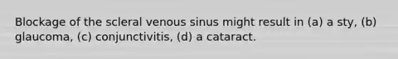 Blockage of the scleral venous sinus might result in (a) a sty, (b) glaucoma, (c) conjunctivitis, (d) a cataract.