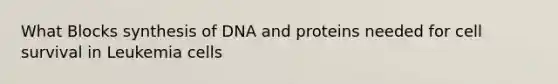 What Blocks synthesis of DNA and proteins needed for cell survival in Leukemia cells