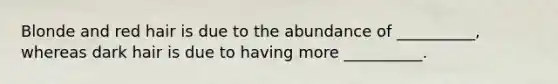 Blonde and red hair is due to the abundance of __________, whereas dark hair is due to having more __________.