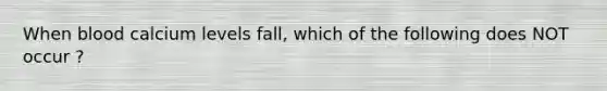 When blood calcium levels fall, which of the following does NOT occur ?