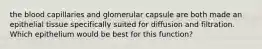 the blood capillaries and glomerular capsule are both made an epithelial tissue specifically suited for diffusion and filtration. Which epithelium would be best for this function?