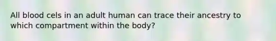 All blood cels in an adult human can trace their ancestry to which compartment within the body?