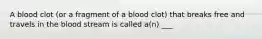 A blood clot (or a fragment of a blood clot) that breaks free and travels in the blood stream is called a(n) ___