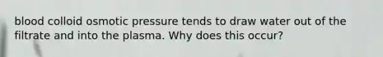 blood colloid osmotic pressure tends to draw water out of the filtrate and into the plasma. Why does this occur?