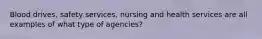 Blood drives, safety services, nursing and health services are all examples of what type of agencies?