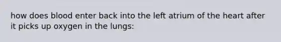 how does blood enter back into the left atrium of the heart after it picks up oxygen in the lungs: