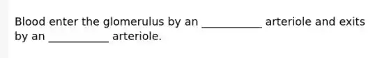 Blood enter the glomerulus by an ___________ arteriole and exits by an ___________ arteriole.