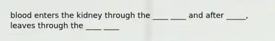 blood enters the kidney through the ____ ____ and after _____, leaves through the ____ ____