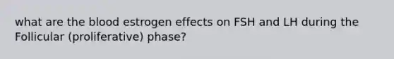 what are the blood estrogen effects on FSH and LH during the Follicular (proliferative) phase?