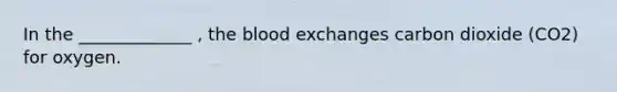 In the _____________ , the blood exchanges carbon dioxide (CO2) for oxygen.