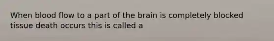 When blood flow to a part of the brain is completely blocked tissue death occurs this is called a